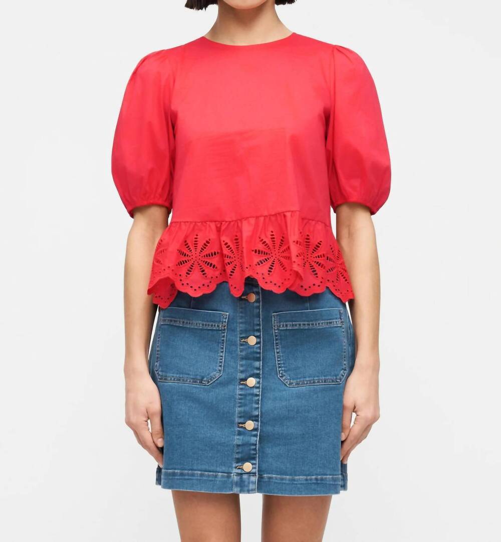 NEW VERO MODA vmfreya cotton balloon sleeves top in poinsettia red